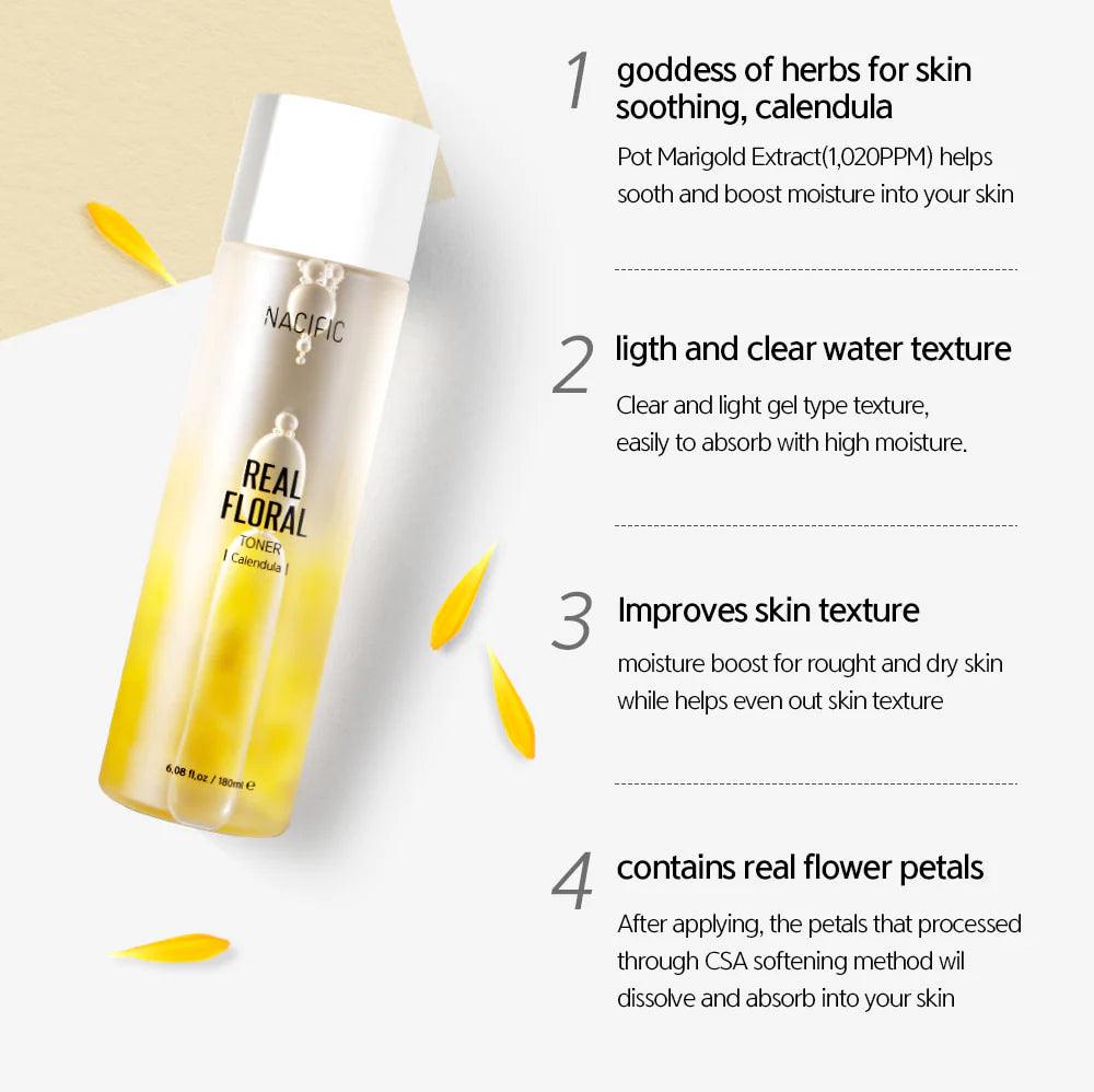 Nacific- Real flower toner Calendula - 180ml - YEPPEOYO.