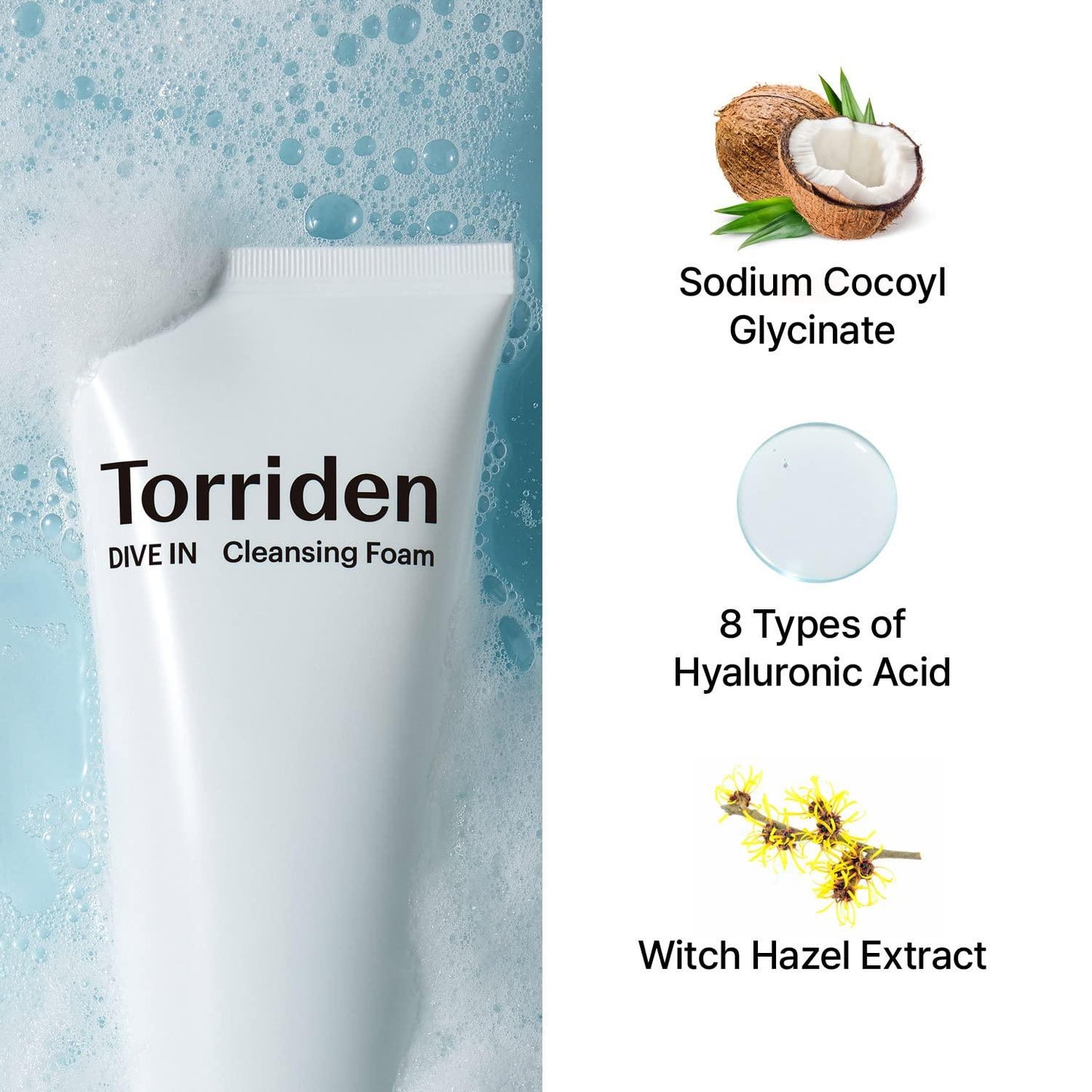 Torriden - DIVE-IN Low Molecular Hyaluronic Acid Cleansing Foam - 150ml - YEPPEOYO.